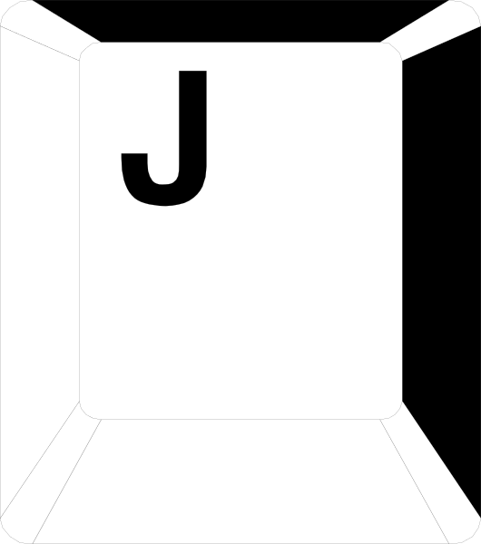 The image shows a white card with black text that reads "J".