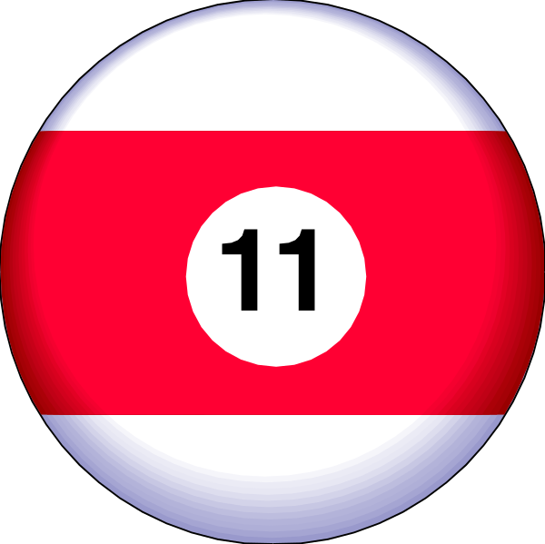 The image shows a closeup of two round badges with numbers on them against a dark background; each has an icon resembling a pool ball in red and white stripes at its center.