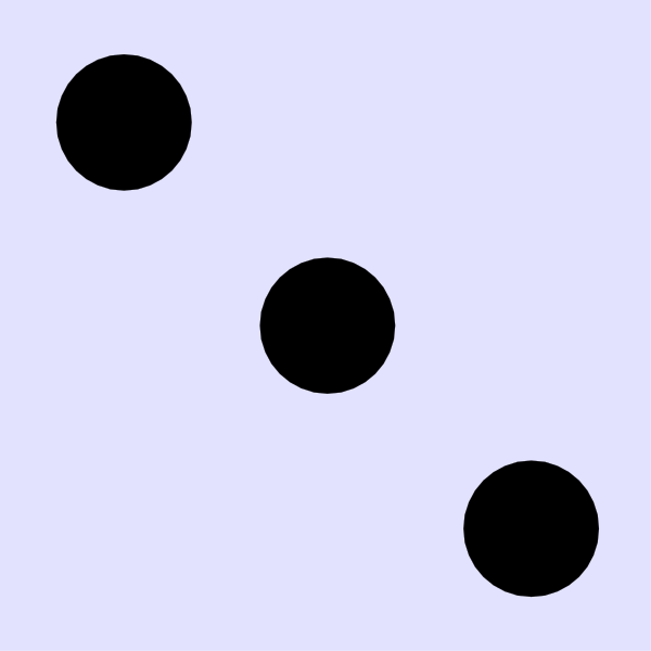 The image shows a white background with three black circles arranged vertically on it.