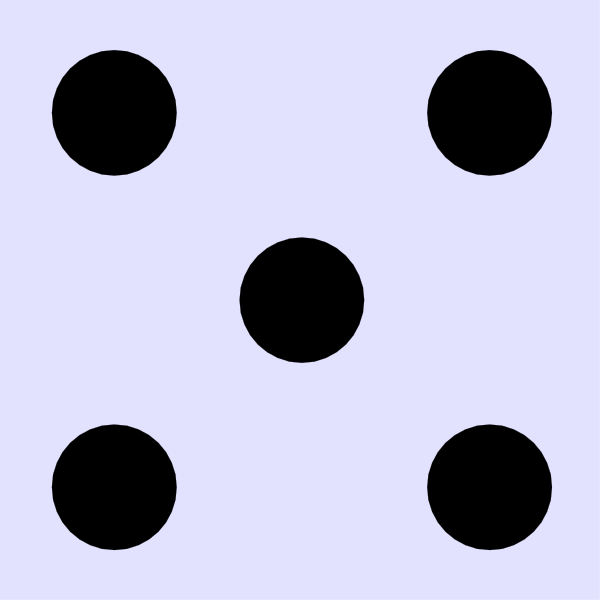 The image shows a black dot pattern with six dots arranged symmetrically around each other on what appears to be an abstract background in shades of blue-gray.