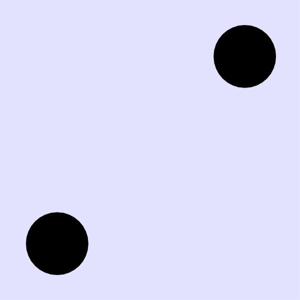 The image shows a white background with three black dots arranged to form an abstract pattern that resembles two circles connected by lines forming a triangle shape in between them.