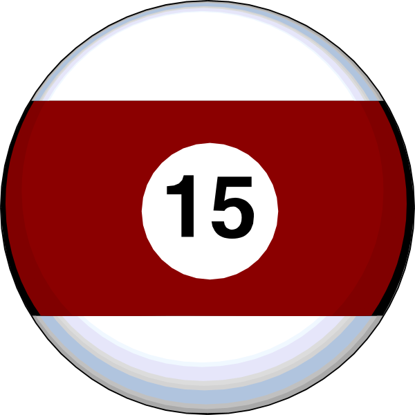The image shows a red number "15" on top of two white circles with black borders against an indistinct background that appears to be dark blue-greenish in color.