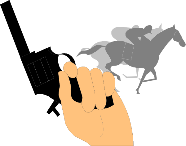 The image shows a hand holding an object that resembles a horse with riders on its back against a black background; there is no text present in this clip-art illustration.