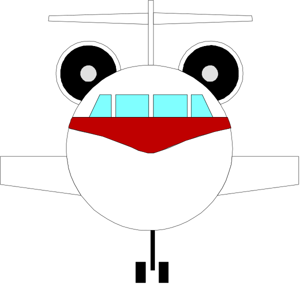 The image shows a simple black and white illustration of an airplane with its landing gear down against a dark background.