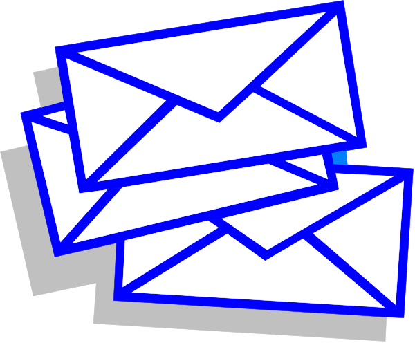 The image shows a collection of blue envelopes with white lines forming an abstract pattern against a black background.