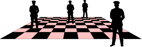 The image shows a checkered pattern with black squares on top of each other forming an illusionary depth effect against a grey background.