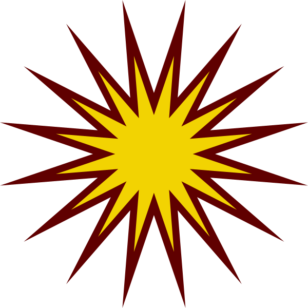 The image shows a bright yellow starburst with red outlines against a black background.