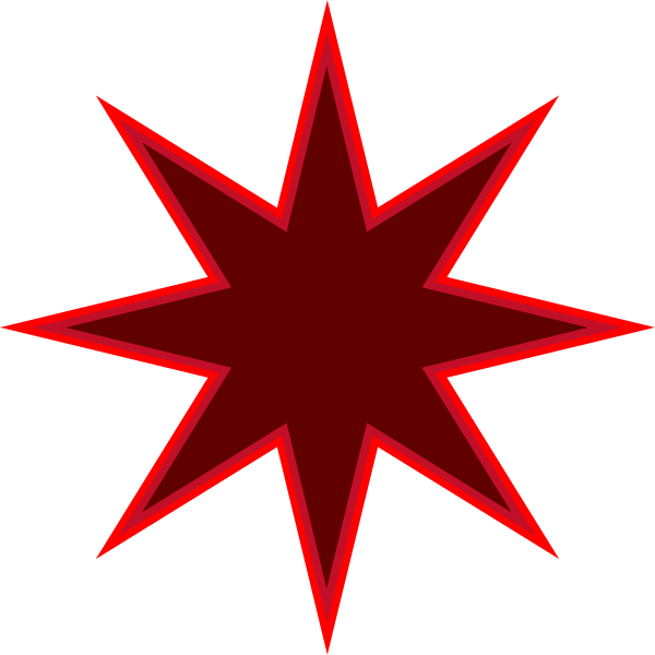 The image shows a red starburst with eight points against a black background.