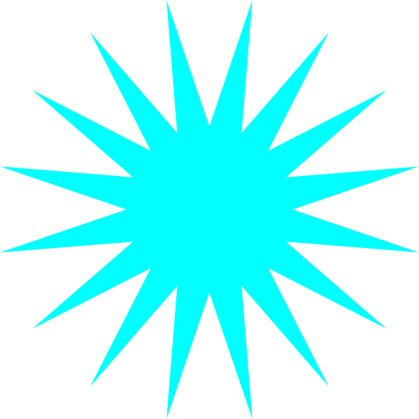 The image shows a bright blue starburst graphic with eight points against a black background.