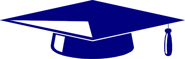 The image shows a blue graduation cap with an airplane flying above it against a gray background.