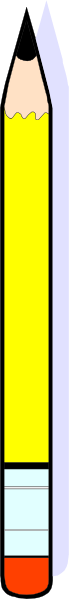 The image shows a pencil with an eraser on top of it that has been altered to look like a person wearing yellow pants standing next to another object which appears to be red in color but is actually part of the background, and there's also some blue text at the bottom right corner.