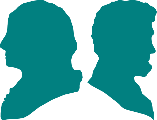 The image shows a black silhouette of two profiles facing each other against an indistinct background with no additional details provided about any object, person, animal, action, or specific location within it.