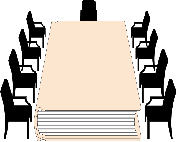 The image shows a black and white cartoon of an open book with pages visible on either side; there is no text present in this clip-art illustration.