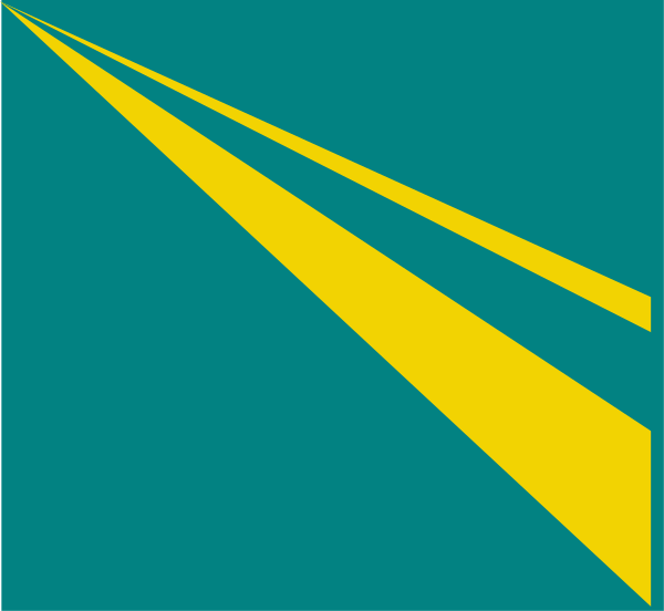The image shows a blue background with two yellow lines that form an abstract shape resembling a stylized road or pathway leading towards something in the distance on the right side of the frame.
