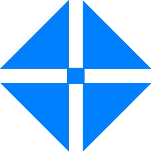 The image shows a blue geometric shape resembling an abstracted cube with four sides visible against a dark background.
