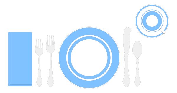 The image shows a set of dinnerware including plates, forks, knives, spoons, bowls, cups, wine glasses, and cutlery arranged on what appears to be an invisible table with place settings in front of it against a plain background.