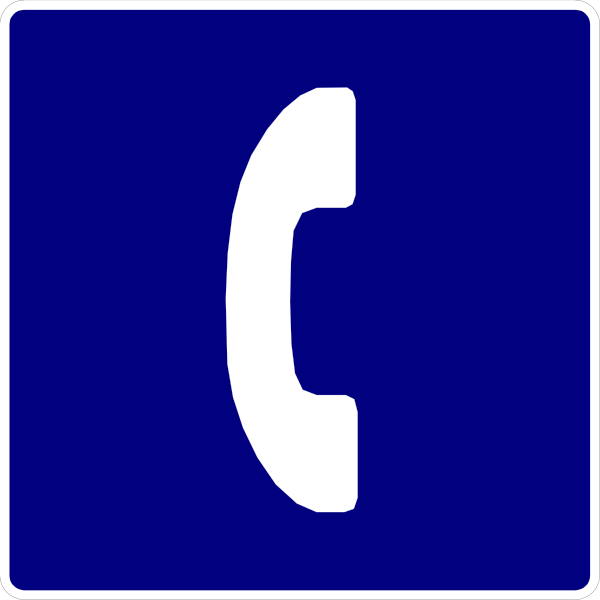 The image shows a blue sign with white text that reads "PHONE" on top of an illustration depicting a telephone handset in its cradle against a light background.