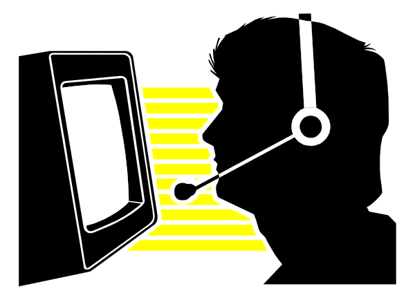 The image shows a black and white silhouette of an animated character with glasses looking at something off to their right side in front of them on what appears to be a computer screen displaying yellow lines.