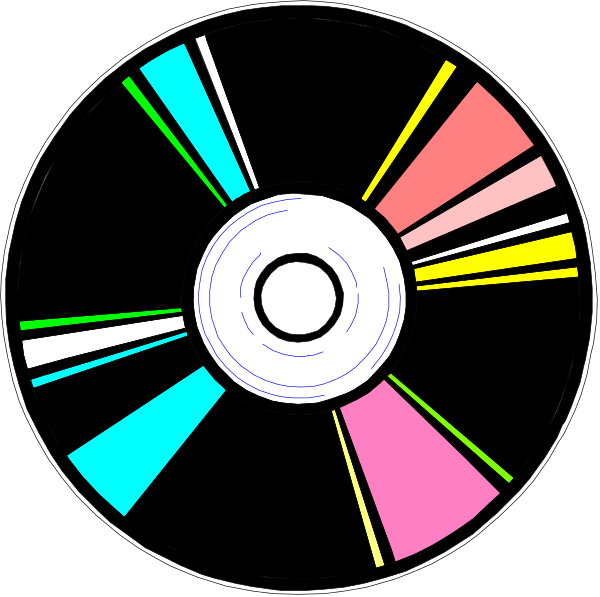 The image shows two vinyl records with colorful labels on a black background; each record has an inner circle of white space at its center where one would expect to see music tracks listed in text form but instead is blank, and there's no visible content or setting other than these objects themselves.