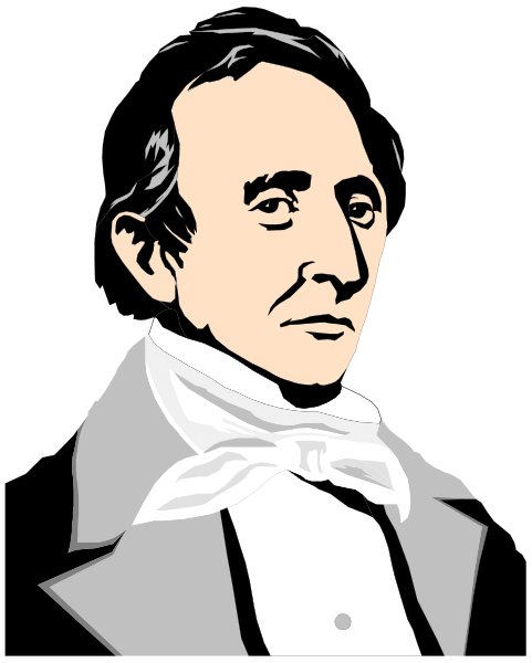 The black and white illustration features a man with dark hair wearing glasses, dressed formally in what appears to be 19th-century attire including a suit jacket and bow tie. He is looking directly at the viewer against an indistinct background that does not provide any additional context or setting details. There are no other objects, people, animals, actions, or settings visible within this small clip art image. The man's expression seems neutral with his mouth closed in a straight line and eyebrows slightly raised above his eyes.