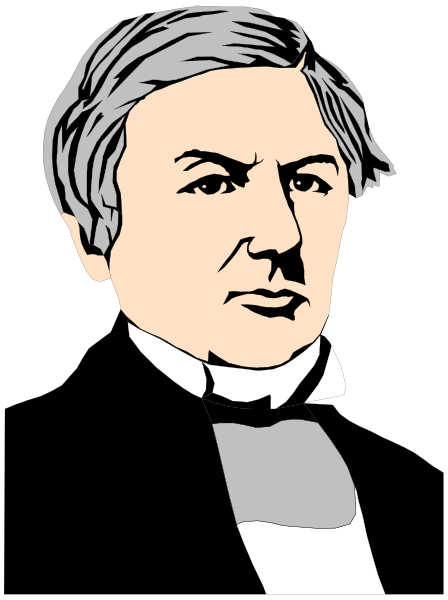 The black and white illustration features a man with facial hair wearing formal attire; he is depicted against an indistinct background that does not provide any additional context about his surroundings.
