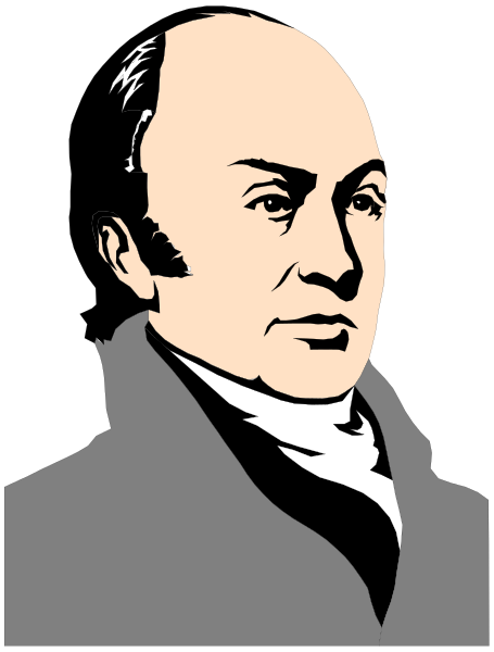 The black and white illustration features a man with glasses wearing a suit jacket over his shoulder, looking to the side of him while seated in front of what appears to be an open book on a desk.