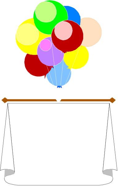 The image shows a bunch of colorful balloons tied together on top of what appears to be an object with text that is partially obscured by the balloon bouquet; it's set against a dark background, and there seems to be some kind of table or surface beneath them where they are placed.