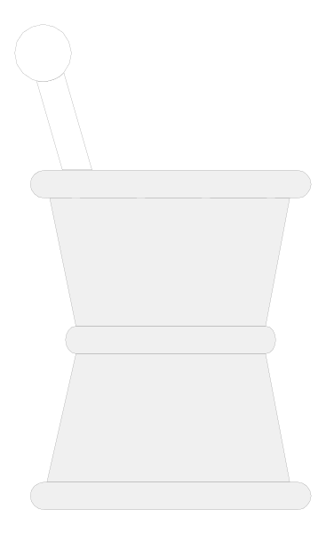 The image shows a black and white illustration of an apothecary jar with two handles on either side against a gray background.