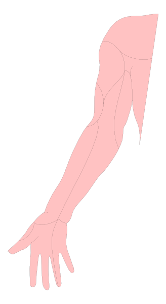 The image shows a black and white illustration of an arm reaching out from behind what appears to be a door with pink highlights on it.