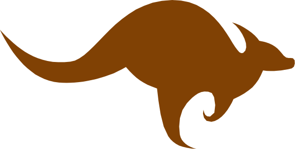 The image shows a stylized kangaroo with its head turned to look at something on the right side of the frame; it is colored in shades of brown against an unseen background that appears grayish-blue, and there's no text present within this small clip art piece.