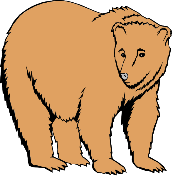 The image shows a cartoon of an orange bear standing upright on its hind legs with front paws raised as if it's waving at someone.