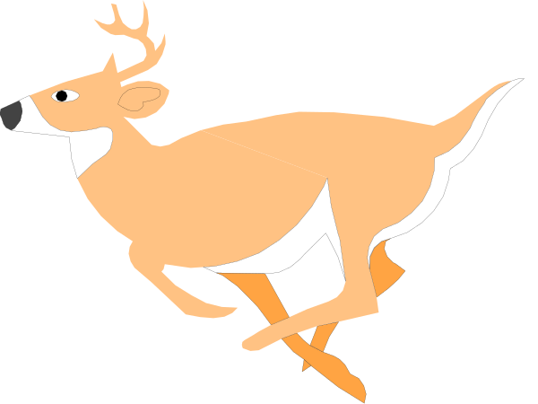 The image shows a cartoon deer running on its hind legs with an arrow through it's neck.