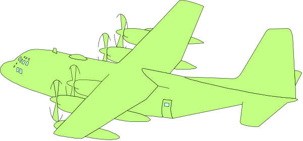 The image shows a green airplane with its wings spread out against a dark background.
