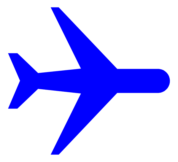 The image shows a blue airplane with white wings against a black background on an electronic device screen displaying it as part of a presentation slide.
