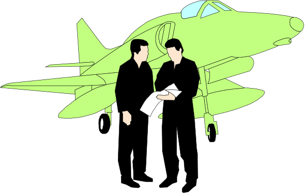 The image shows two men standing next to a fighter jet with an open door on its side; both individuals appear engaged as if discussing something related to their surroundings.