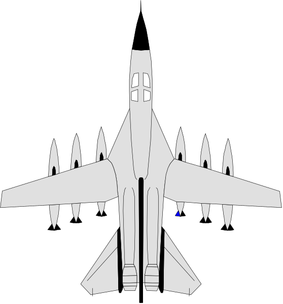 The image shows a fighter jet with missiles on its wings against a black background.