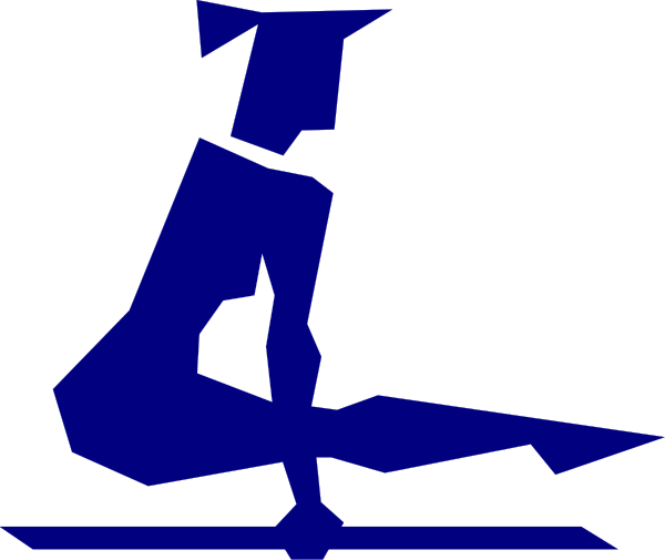 The image shows a blue silhouette of an athlete sitting on their knees with arms extended outward against a black background.