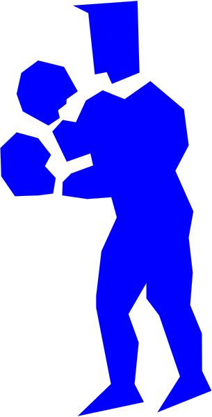 The image shows a blue silhouette of an Iron Man figure standing against a black background with white lines creating diagonal stripes across it.