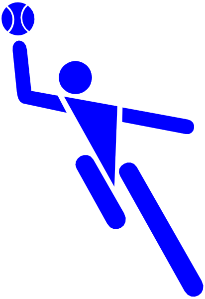 The image shows a blue silhouette of an athlete holding a basketball on what appears to be a sports-themed sign with black background.
