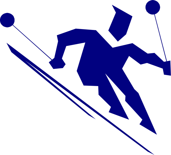 The image shows a stylized graphic of an athlete on skis with three balls above them against a dark background.