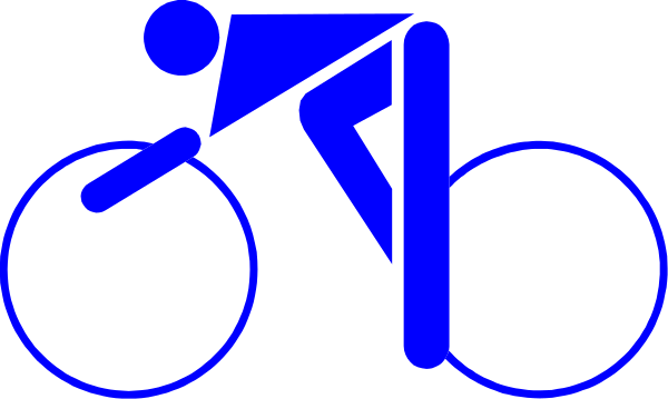 The image shows a blue bicycle with wheels on it next to an icon of a person riding a bike.
