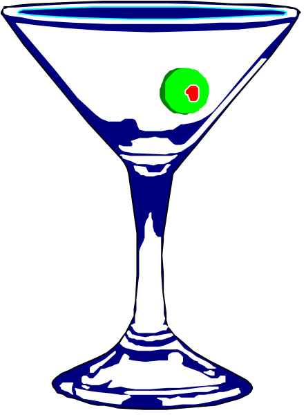 The image shows a martini glass with an olive on top placed against a black background.