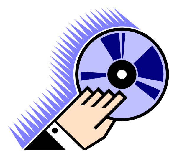 The image shows a hand pointing at an optical disc with magnifying glass effect on it against a dark background.