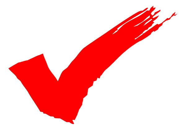 The image shows a red checkmark with white borders on top of an abstract background that resembles splattered paint.
