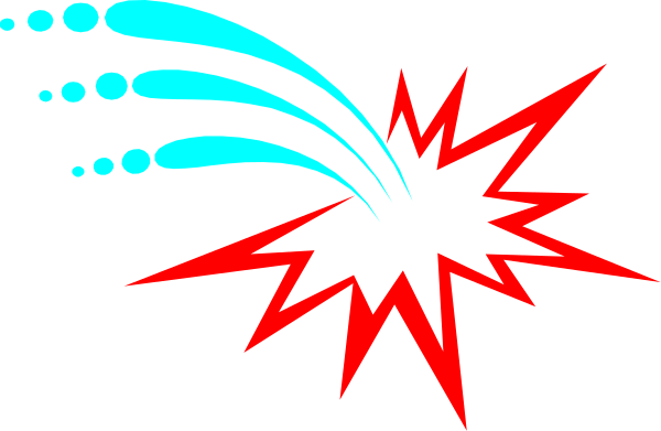 The image shows a black background with an explosion graphic that has red shards of glass flying outward from its center towards the viewer's perspective.