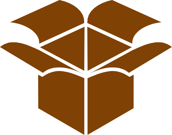 The image shows a stylized brown box with an open flap on top against a white background.