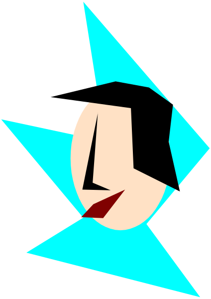 The image shows a stylized representation of an animated character with exaggerated features resembling a cartoon face within what appears to be a digital glitch effect that creates geometric shapes around it.