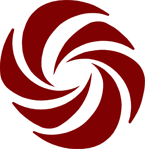 The image shows two red spirals with a black background on top of each other against white space at bottom right corner.