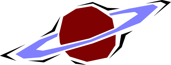 The image shows a red planet with blue lines orbiting it against an outer space background featuring stars on either side of the central celestial body.