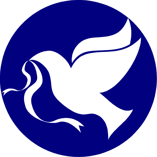 The image shows a blue circle with two white doves flying above it; there is no text present within this clip-art illustration.